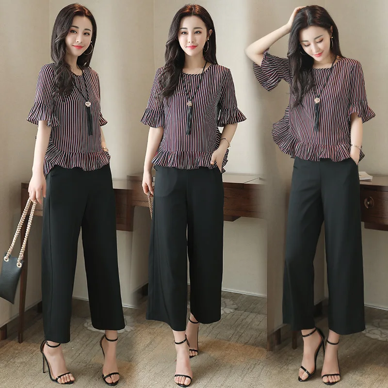 

Solid Color Fashion Lotus Leaf Hem Trend Elegant Crew Neck Simple Sweet Set/Suit Skirt 2018 Summer