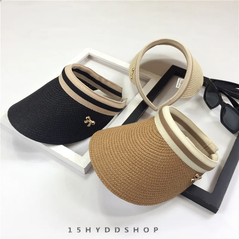 

Woman's Sun Hats Hand Made Straw Bowknot Visor Caps Parent-Child Summer Cap Casual Shade Hat Empty Top Hat easy to carry