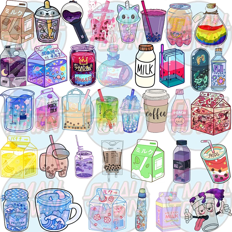 50Pcs Summer Flavored Drink Stickers PVC Kawaii Cartoon Beverage