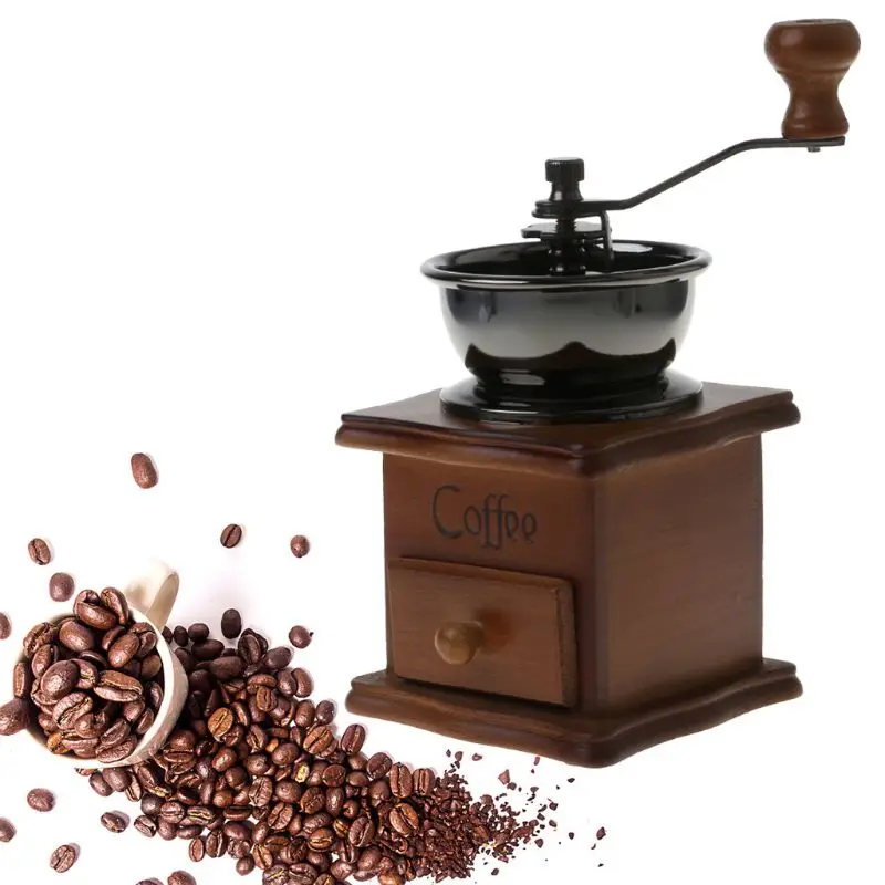 Классическая деревянная мини ручная кофейная мельница из нержавеющей стали, ретро мельница для специй