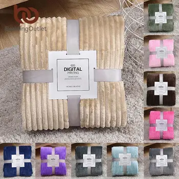 

BeddingOutlet Throw Blanket Solid Color Striped Bed Blanket Soft Plush Bedspread Flannel Fleece Blanket for Couch Sofa Dropship