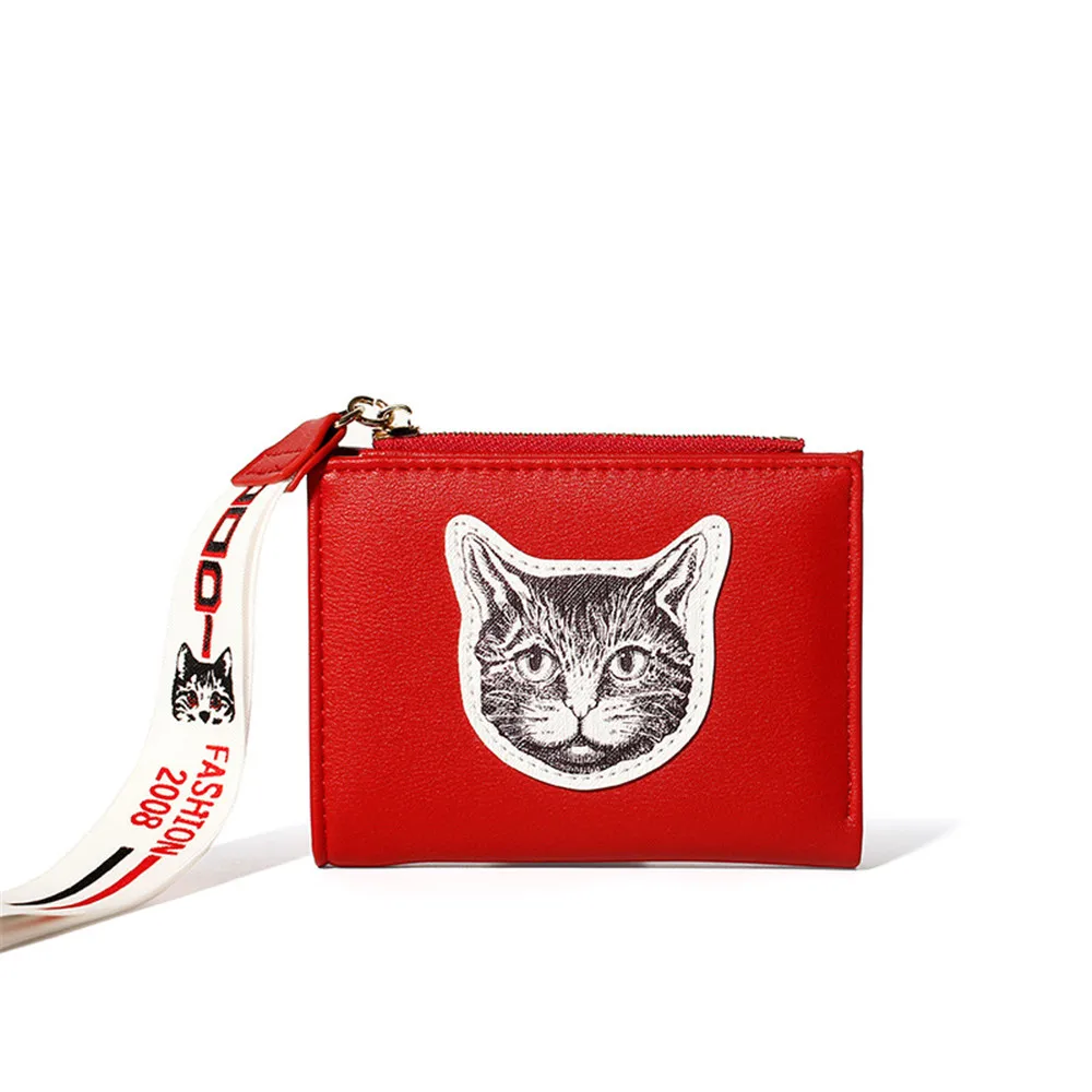 

Women Wallet Buckle Faux Leather Fashion Cat Print Wallets Holder Clutch Coin Purse Card Package Lady PU Trifold
