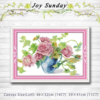 

Blossom roses vase flowers painting dmc 14CT 11CT counted cross stitch kits embroidery set Needlework Set chinese cross stitch