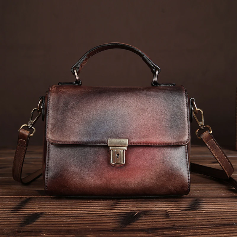 

Luufan New style lady's genuine leather hand wipe color shoulder bag fashionable female bag restoring ancient ways crossbody bag