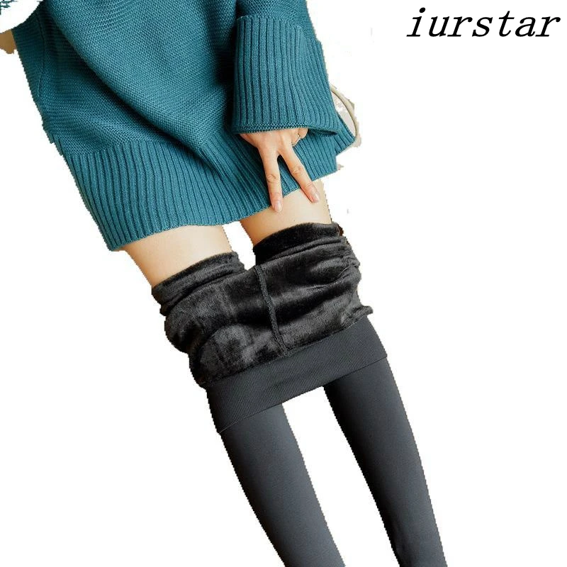 

200g iurstar Winter Fashion Women's Plus Cashmere Tights High Quality Pearl Velvet Tights Elastic Slim Warm Thick Tights