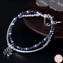 925 пробы Серебряный браслет ручной работы, винтажный браслет из натурального лаписа с шармом для женщин и мужчин, браслет для медитации и йоги