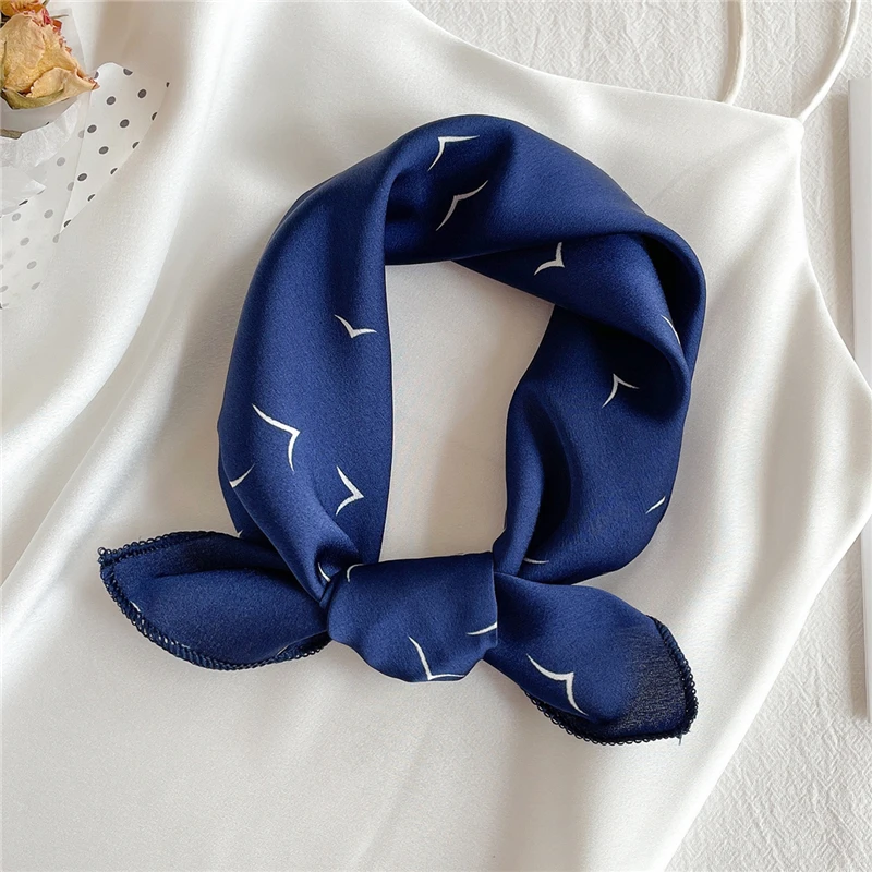 Women Small Satin Silk Scarf Square Print Wrap Foulard Femme Handkerchief Bandana Neck Hair Skinny Tie Scarves Shawls