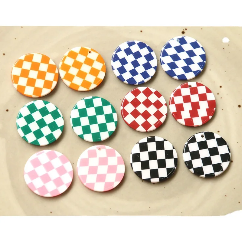 

Оптовая продажа 60 шт. 20 мм круглые акриловые подвески из смолы шахматная клетка в стиле сетки ювелирные изделия серьги ожерелье заколка для волос Веревка Декор Сделай Сам