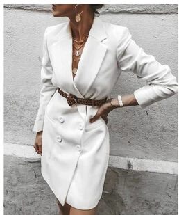 White New Autumn Fashion Women Blazer Dresses ladies Slim Long Sleeve Causal Office Blouse shirt Top S-2XL - Color: White