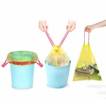 

Drawstring Thicken Garbage Bag Pre-Cut Disposable Random Color 5 Rolls Trash Bag Kitchen Goods