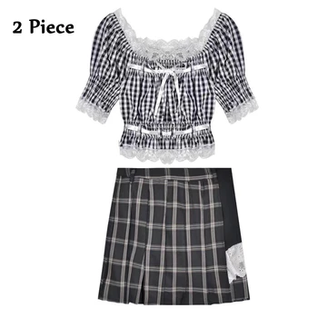 2 Piece Ruffle Puff Sleeve Top and Skirts 2