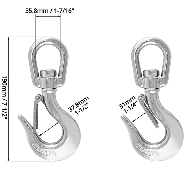 Crane Swivel Hook 3300lb 304 Stainless Steel Swivel Lifting Clevis Chain  Hook with Safety Latch - AliExpress