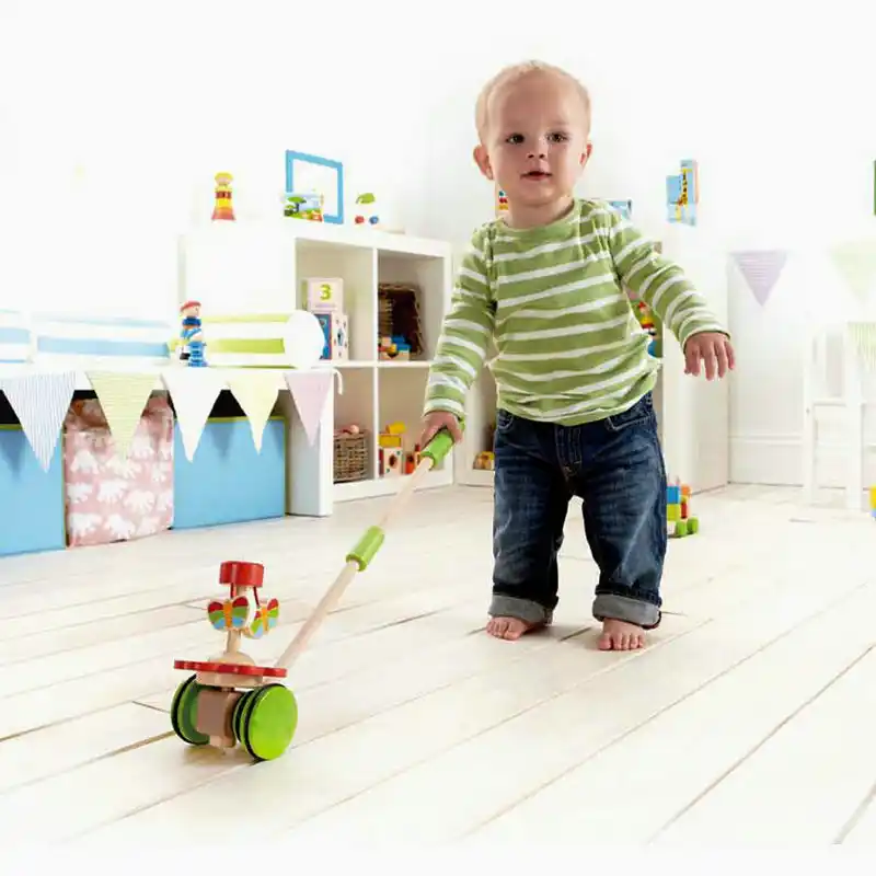 childs wooden trolley with bricks