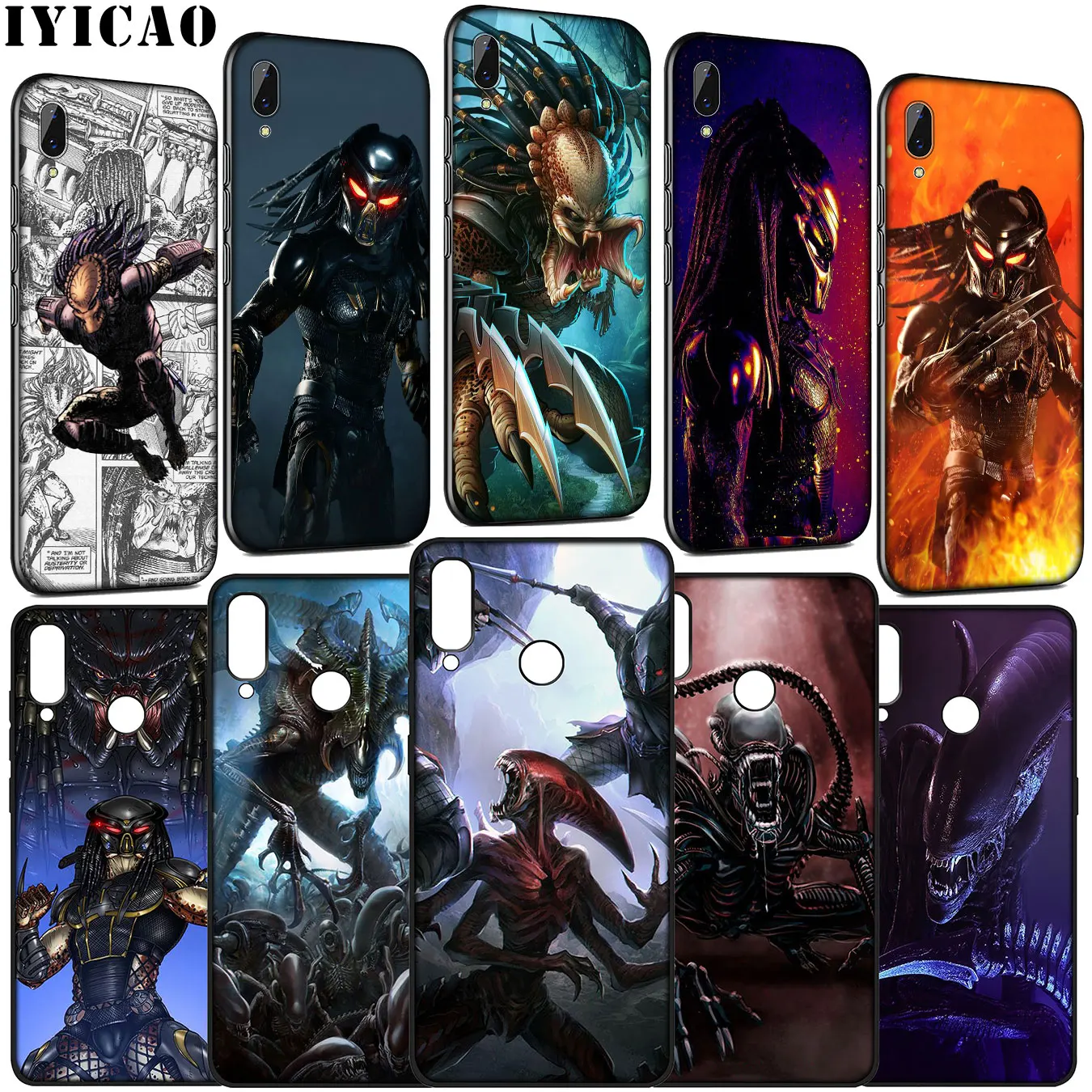 IYICAO Alien Predator Soft Silicone Case for Huawei Y9 Y7 Y6 Prime 2019 Honor 20 10 9 9X 8C 8X 8 Lite 7C 7X 7A Pro |