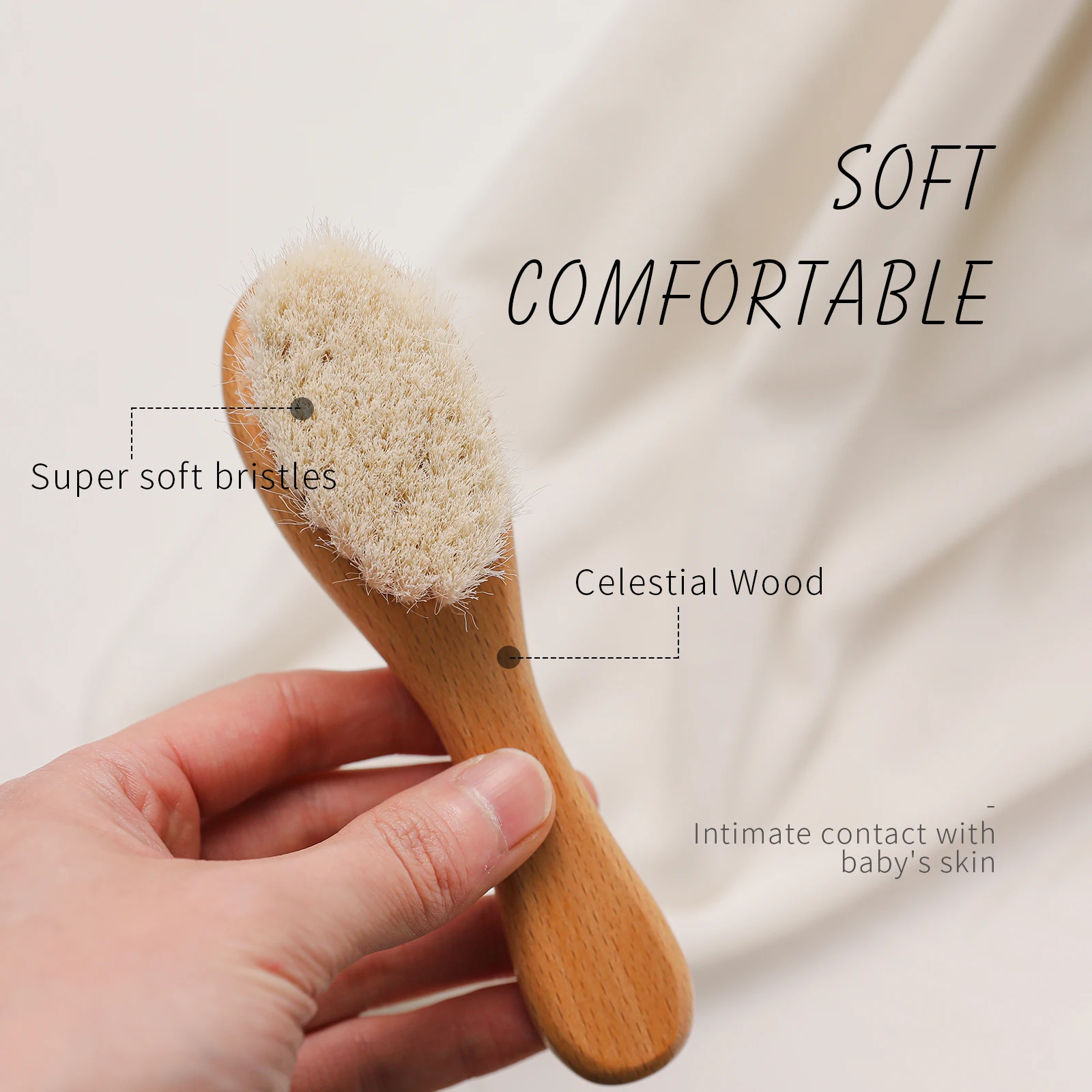 1pc Newborn Baby Hair Brush and Comb Set Wooden Brush Natural Wool Comb Portable Infant Head Massager For Baby Care Product