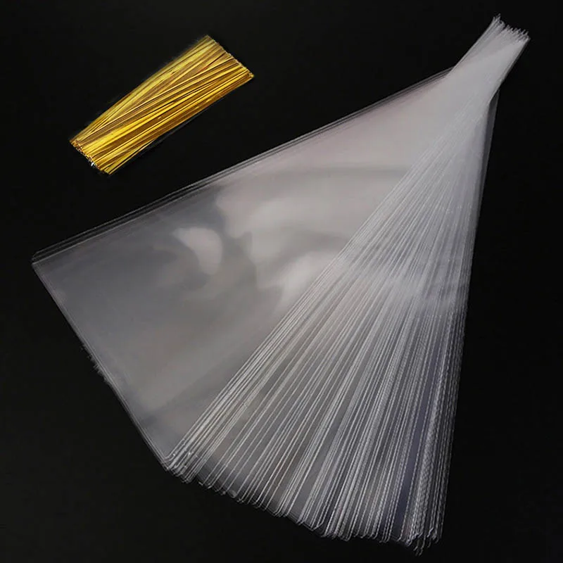 

50Pcs Clear Cellophane Packing Bag Candy Cone Bags Flower Gift Bag Chocolate Sweet Popcorn Plastic Bag Wrapping Birthday Wedding