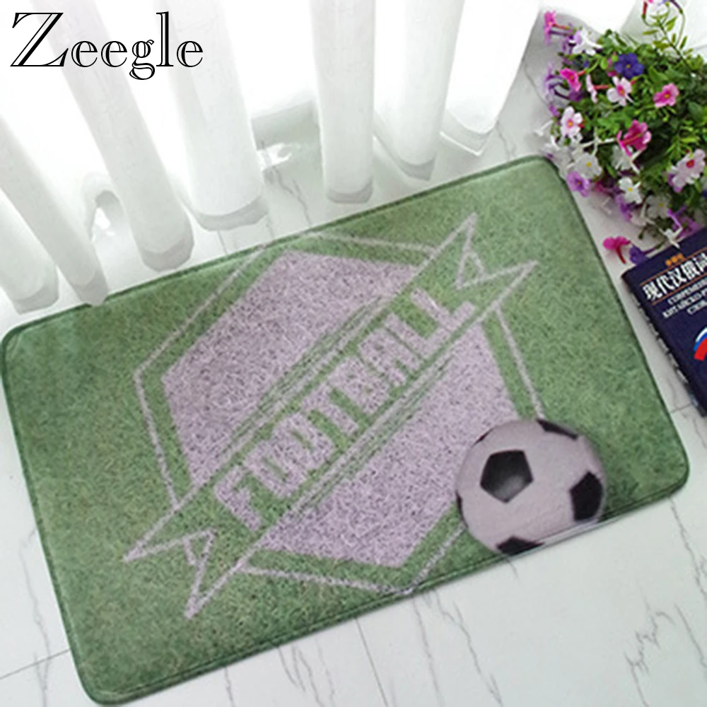 Zeegle Floor Mat Doormat Football Printed Outdoor Mat Flannel Indoor Carpet Non-slip Kitchen Rug Absorbent Hallway Carpet