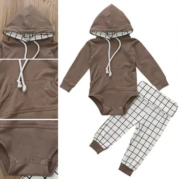 

2020 2Pcs Baby Boy Infant Autumn Clothes Hooded Long Sleeve O-Neck Cotton Romper Sweater+Pants Outfits Set