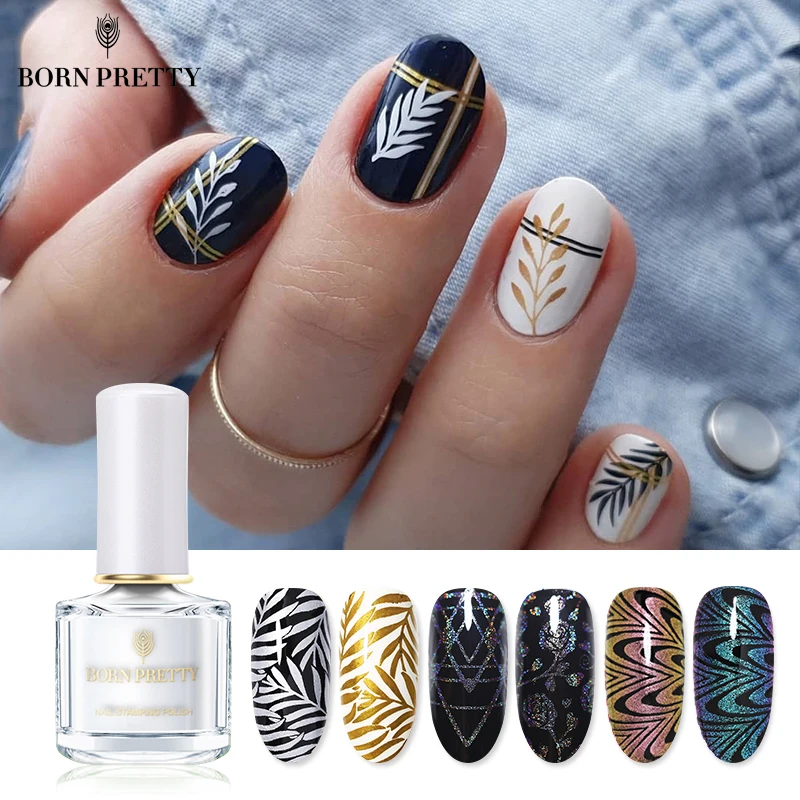

BORN PRETTY Nail Stamping Polish 6ml Black White Plate Printing Varnish for Template Stamping Colorful Nail Art Painting Lacquer