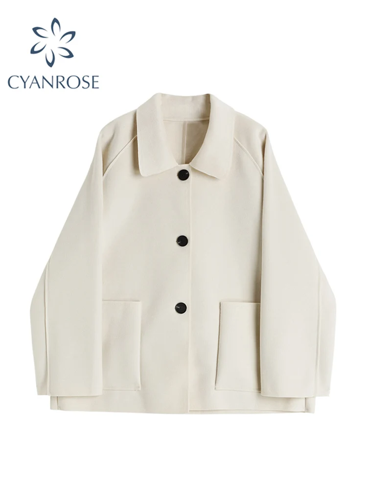 Двубортное шерстяное пальто в Корейском стиле теплая верхняя одежда однобортное