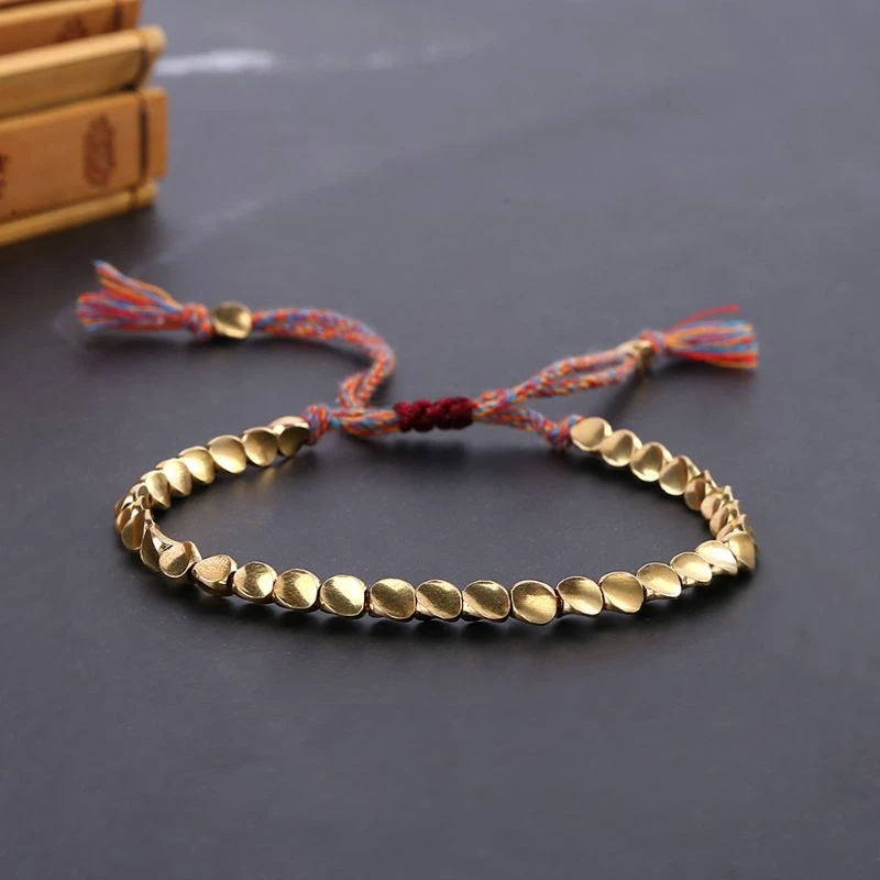Handmade Tibetan Copper Bead Bracelet Buddhist Braided