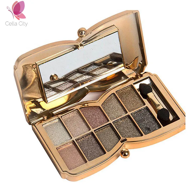 

Cellacity Shining Eyeshadow 10 Colors Bright Diamond Eye Shadow Palette Cosmetic Mirror Case with Brush Woman eyes makeup