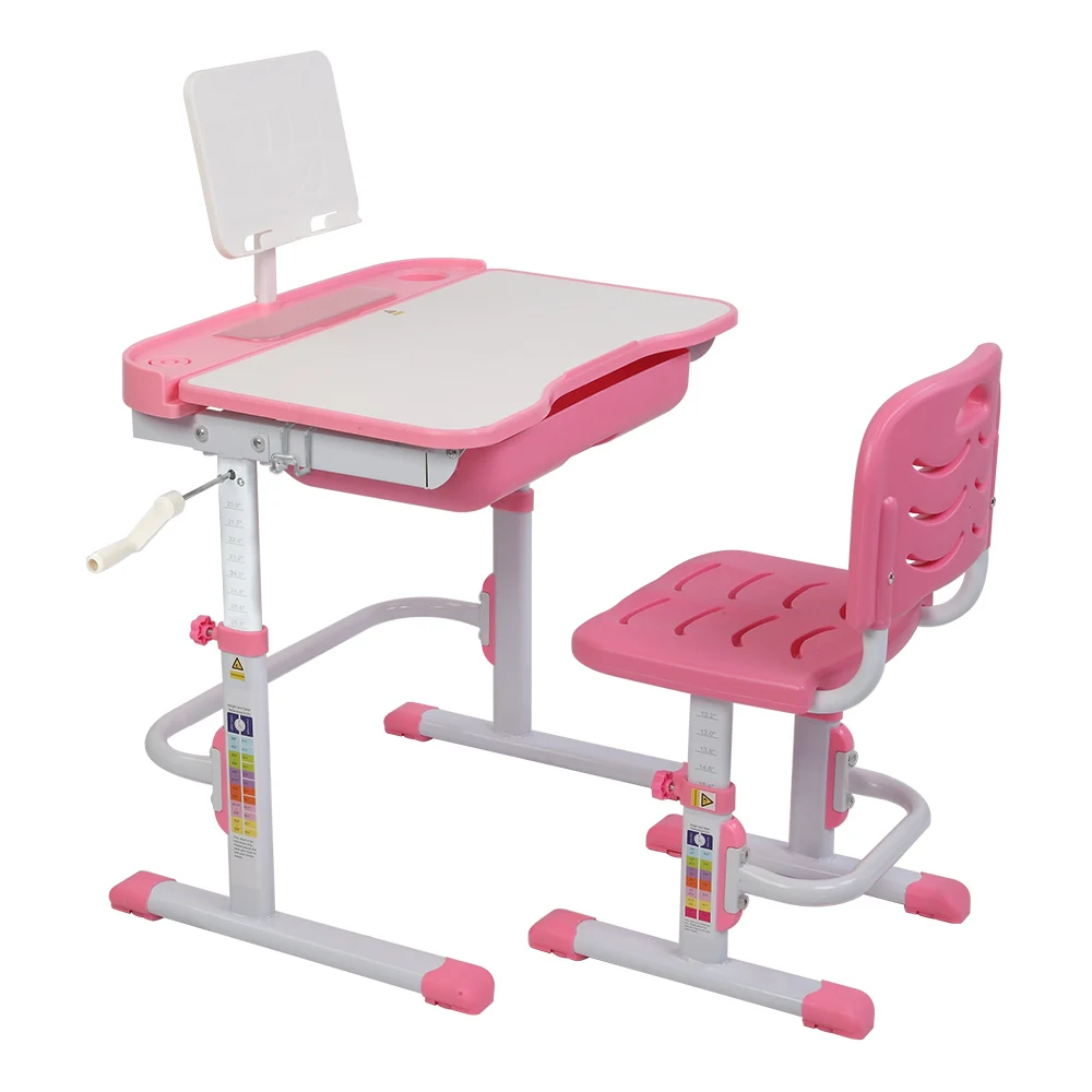 

Kid Study Table 80Cm Hand-Operated Lifting Table Top Can Tilt Children's Study Table And Chair Pink