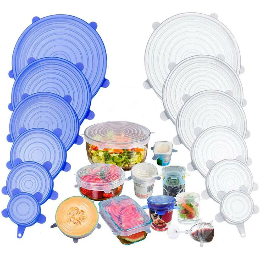 12pcs Silicone Stretch Bowl Wraps Food Saver Covers Seal Insta Lids Reusable ~