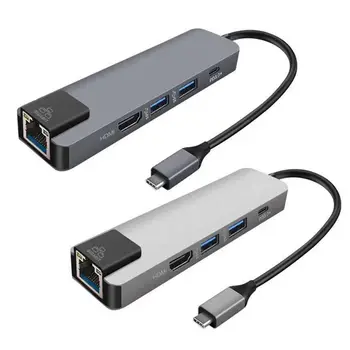 

5 in 1 USB Type C Hub Hd-mi 4K USB-C Hub to Gigabit Ethernet Rj45 Lan Adapter for Mac book Pro Thunderbolt 3 USB-C