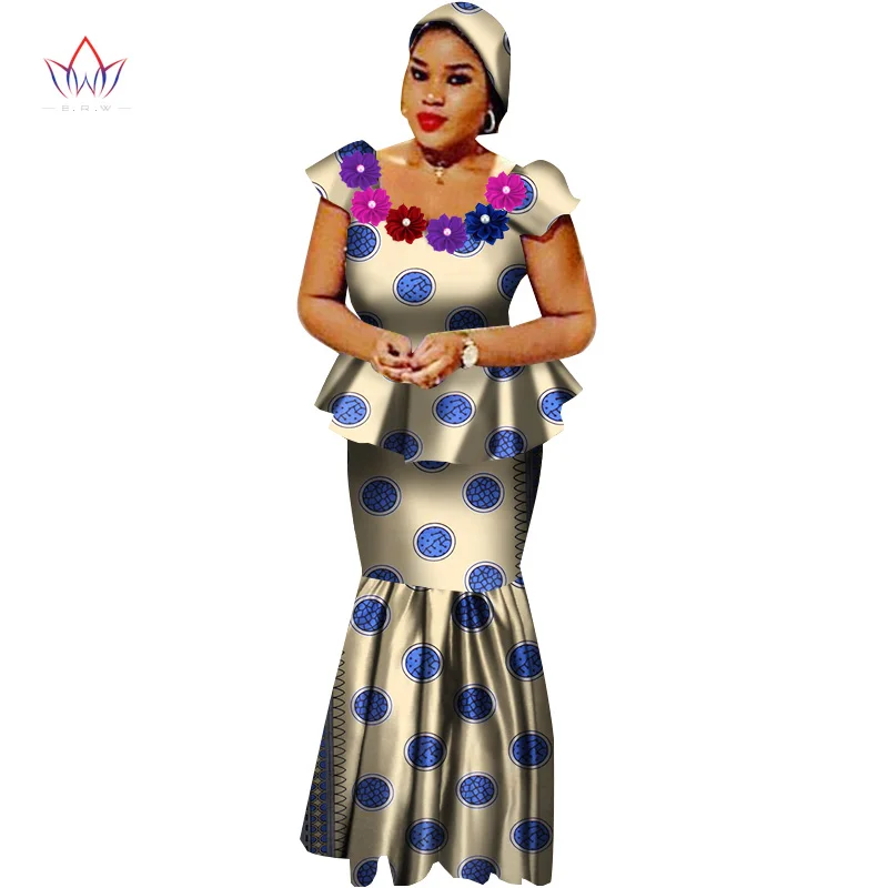 African Bazin Riche Dresses for Women Set Clothes Skirt Top Sets for Women High Waist Skirt Long African Skirt Plus Size WY2564 - Цвет: 14