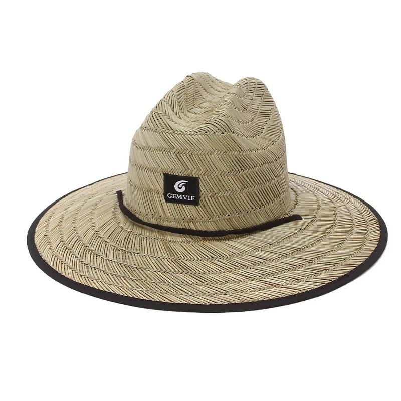 New Wide Brim Straw Hat Men's Lifeguard Summer Protection Hat Black Side Outdoor Panama Hat 2