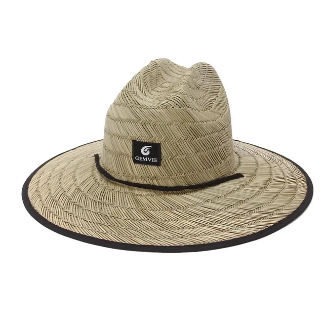 New Wide Brim Straw Hat Men's Lifeguard Summer Protection Hat Black Side Outdoor Panama Hat 2