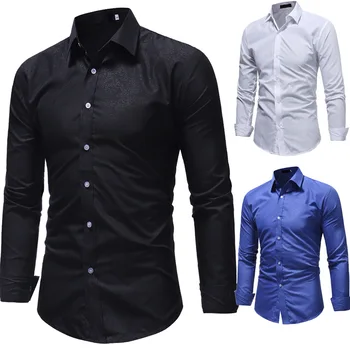 

COLDKER casual slim fit shirt man long sleeve solid color turn-down collar blouse for male spring autumn tops