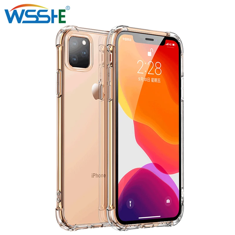 Прозрачный чехол для телефона iPhone 11 2019 мягкий из ТПУ Pro Max чехлы поддержка