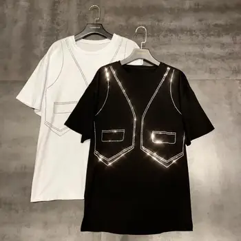 

Jazz Dance Costume Glitter Rhinestone Dance Clothes Women Short Sleeve T-shirt Hip Hop Rave Outfit Black White Streetwear DCC540