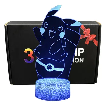 

Pocket monster 7 Colors Changing Table Projection Lamp Detective Pikachu Action Figure illusion 3D light up Luminous toys