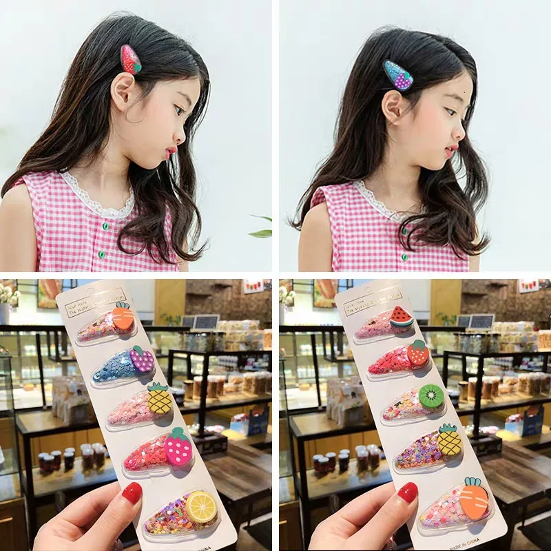

Korean-style New Style Color Quicksand Transparent Children Fruit Barrettes PVC Side Clip Baby BB Side Edge Chuck Accessories