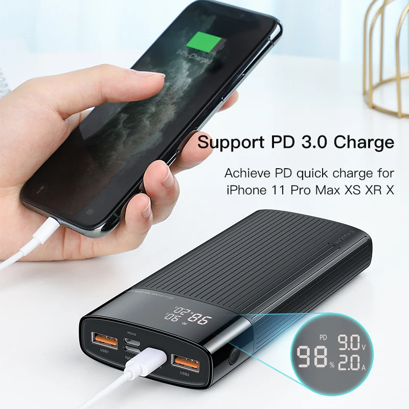 KUULAA power Bank 20000 mAh usb type C PD Быстрая зарядка+ Quick Charge 3,0 power Bank 20000 mAh Внешняя батарея для Xiaomi iPhone