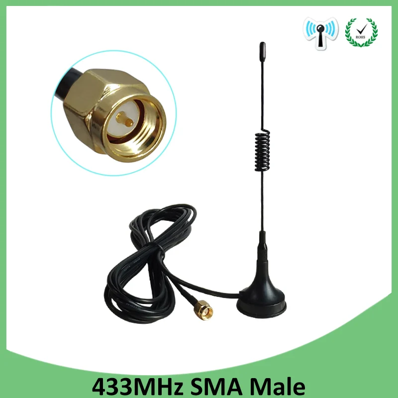 2 шт 5dbi 433 МГц антенна 433 МГц антенна GSM SMA разъем с магнитной основой для радиосигнала для радиолюбителей беспроводной повторитель