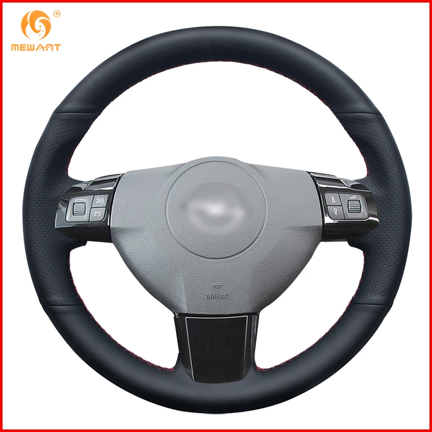 Mewant Black Genuine Leather Car Steering Wheel Cover For Opel Astra