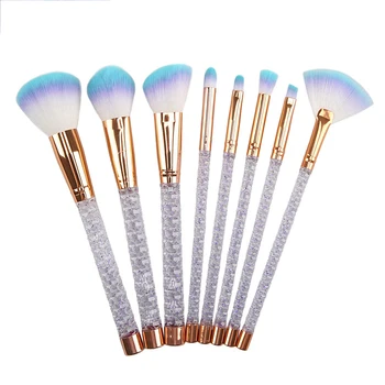 

New 8 pcs makeup brushes spiral pattern powder brush eye brush honeycomb crystal rhinestone makeup brush set purple