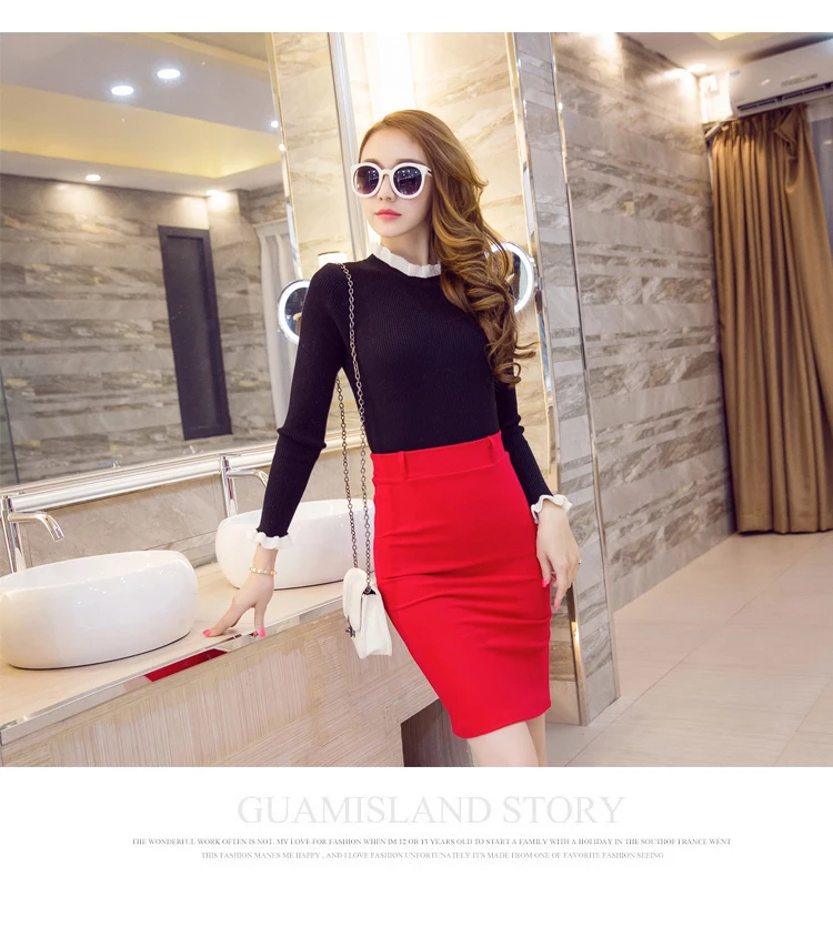 Korean Version Women's High Waist Skirt Stretch One Step Package Hip pencil Skirt faldas mujer