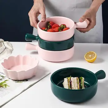 

Hot Ceramic Instant Noodle Bowls With Handle Household Personalized Breakfast Bowl Fruit Salad Bowl Kitchen Tableware