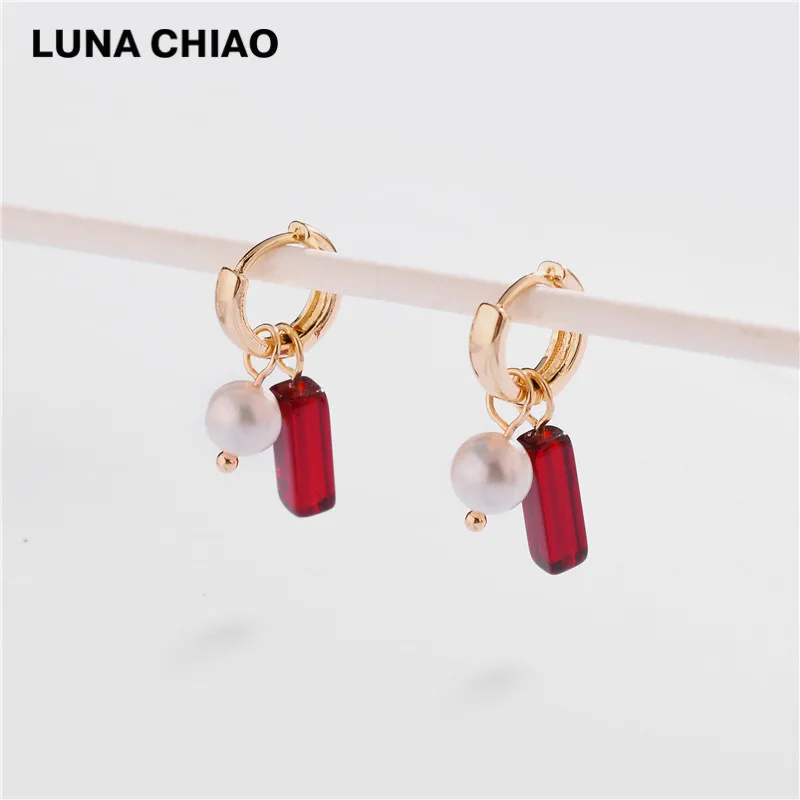 Red LUNA CHIAO модные трендовые женские ювелирные изделия натуральный Чарм, подвеска из камня висячие серьги - Окраска металла: Red