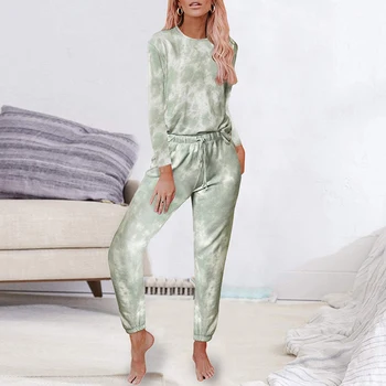 

2020 Autumn Winter Loungewear Women Pyjama Set Tie-dye Home Wear Lounge Set Homewear Women Long Sleeve Lounge Wear Sleepwear