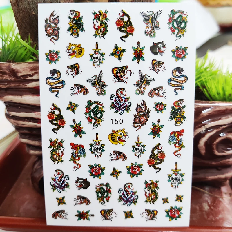 3D Nail Sticker Decals Self-adhesive Stickers for Nails Snake Flowers Leopard Skull Manicure Art Decoration | Красота и здоровье