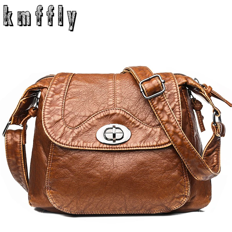 Best KMFFLY Brand Designer Women Messenger Bags Crossbody Soft PU Leather Shoulder Bag High Quality Vintage Women Bags Handbags Sac