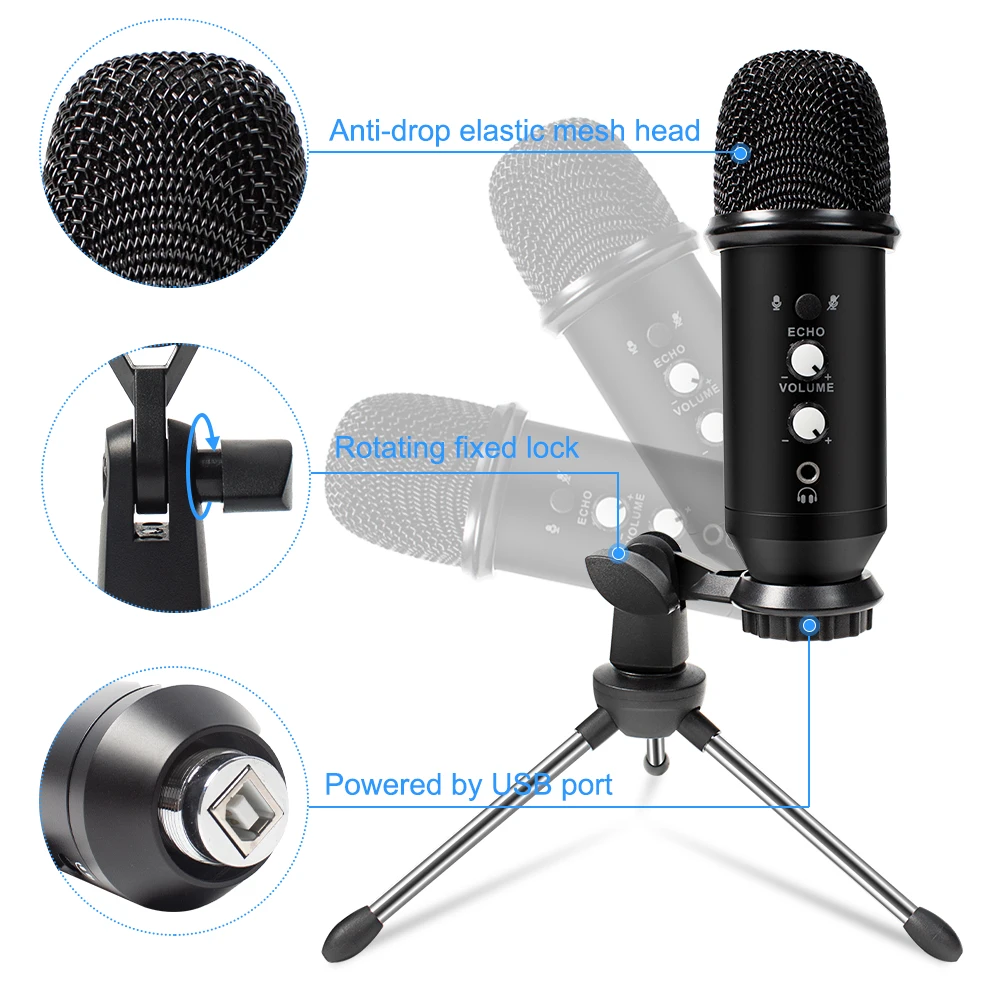 E21 Usb Gaming Microphone Condenser Microfone Streaming  Cardiod Microphone Plug And Play Mic For Youtube Popcast Chatting