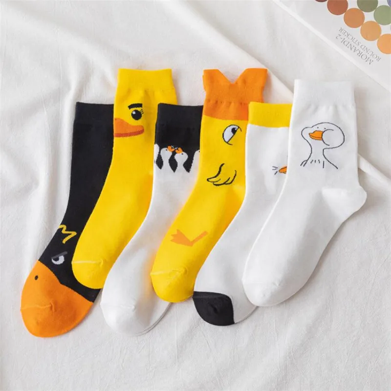 

5Pairs Women's Cartoon Cotton Socks Autumn Winter Lovely Duck Patterned Animal Female Ladies Kawaii Animal Sock For Woman