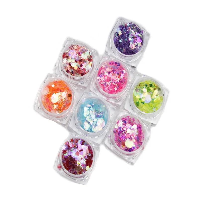 

40% OFF Multicolor Glitter 3D Ultrathin Sequins Mix Shape Round Heart 8 Box 5*2mm star Shape Sheet Sparkling Nail Art Sequins